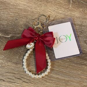 Dior Playing Card Burgundy Bow Pearl Key Holder Bow Charm Gold Accents Bag Charm